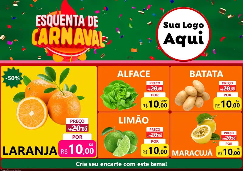 Modelo de Encarte para Encarte A4 Horizontal com o tema Esquenta de Carnaval para Hortifrúti