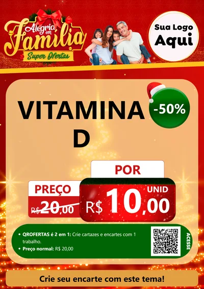 Modelo de Cartaz para Cartaz A4 Vertical com o tema Alegria em Família Super Ofertas - Natal para Farmácia