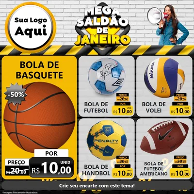 Modelo de Rede Social para Feed Facebook com o tema Mega Saldão de Janeiro para Artigos Esportivos