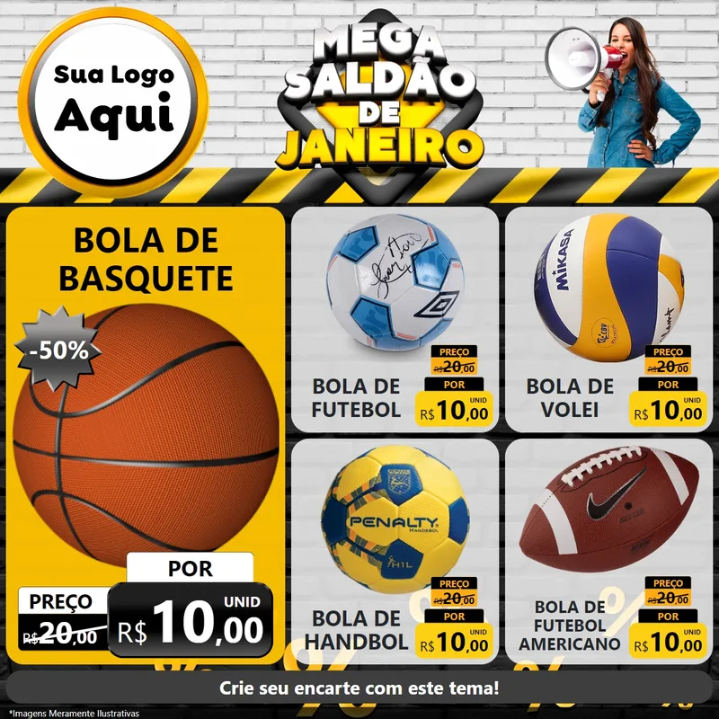 Modelo de Rede Social para Feed Facebook com o tema Mega Saldão de Janeiro para Artigos Esportivos