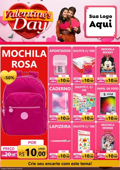 Modelo de Encarte para Encarte A4 Vertical com o tema Valentine's Day para Papelaria