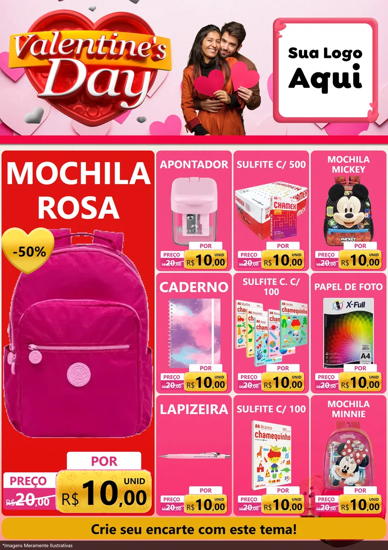 Modelo de Encarte para Encarte A4 Vertical com o tema Valentine's Day para Papelaria