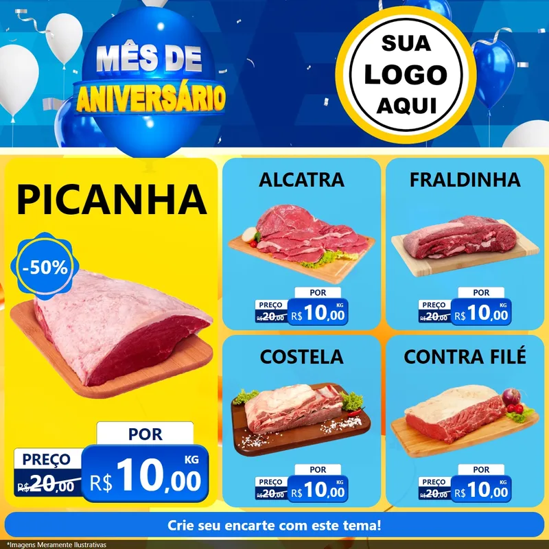 Modelo de Rede Social para Feed Facebook com o tema Mês de Aniversário para Açougue