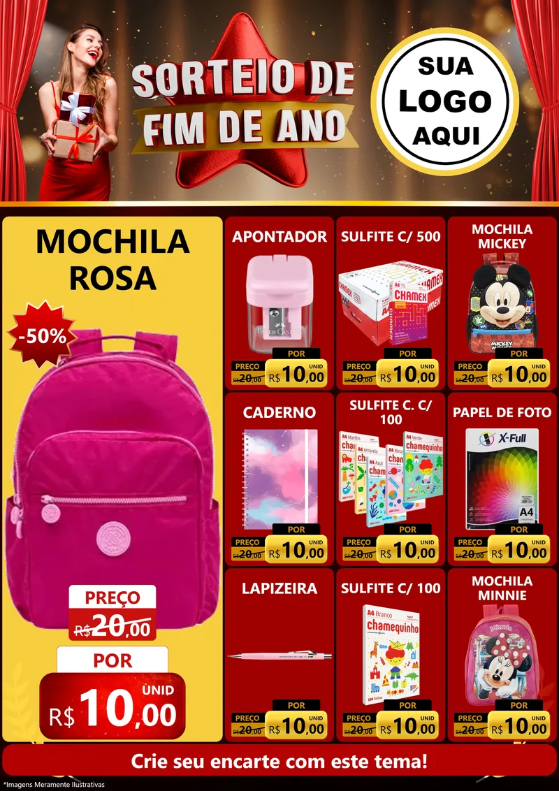 Modelo de Encarte para Encarte A4 Vertical com o tema Sorteio de Fim de Ano para Papelaria