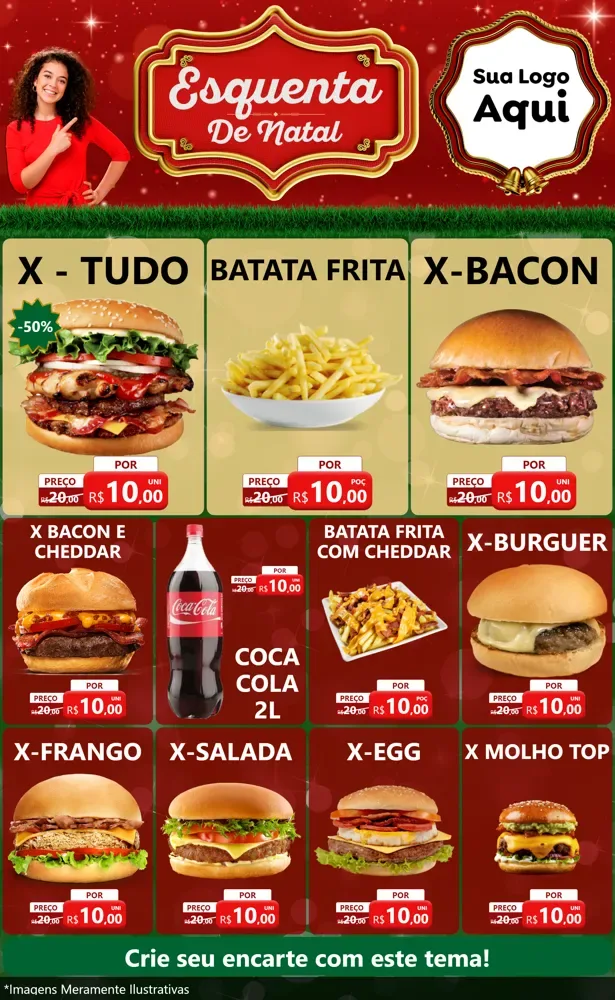 Modelo de Encarte para Encarte Grande com o tema Esquenta de Natal para Hamburgueria