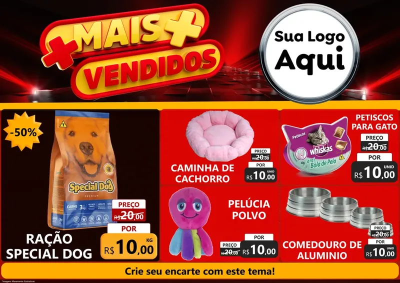 Modelo de Encarte para Encarte A4 Horizontal com o tema Mais Vendidos para Pet Shop