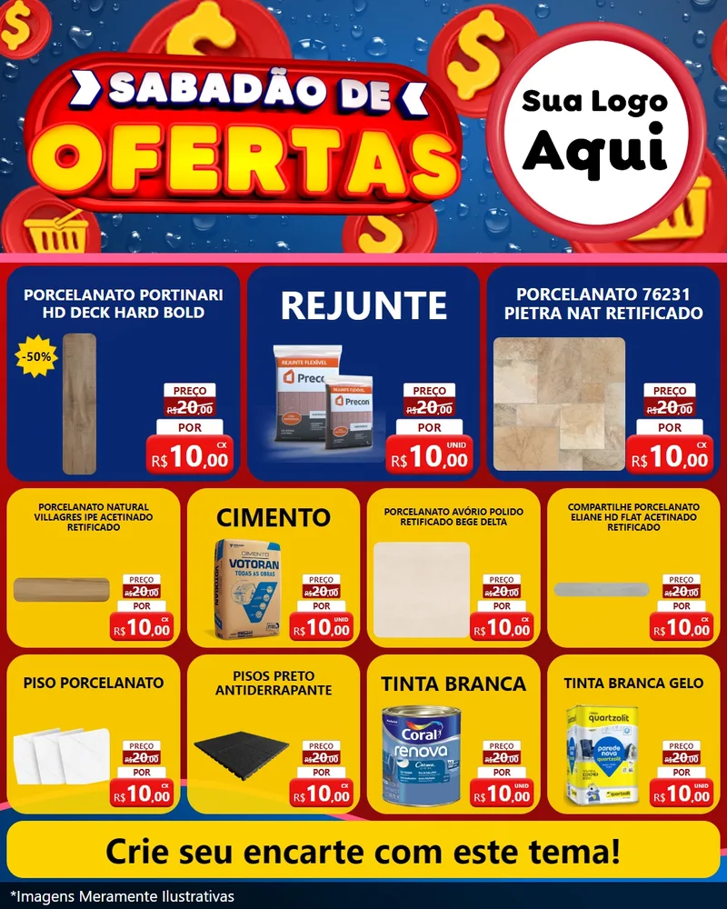 Modelo de Rede Social para Feed Instagram com o tema Sabadão de Ofertas para Pisos e revestimentos
