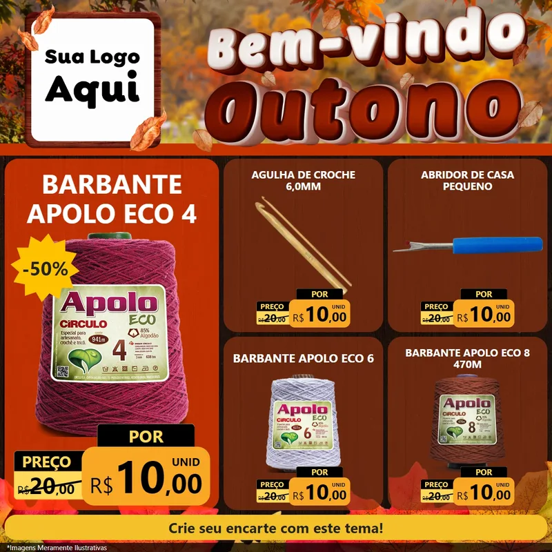 Modelo de Rede Social para Feed Facebook com o tema Bem-vindo Outono para Armarinho e Aviamentos