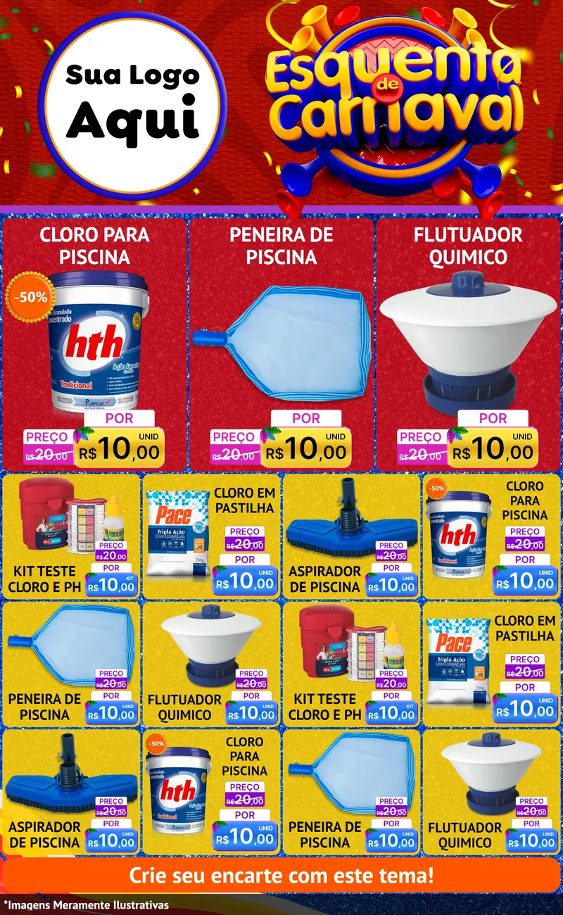 Modelo de Encarte para Encarte Grande com o tema Esquenta de Carnaval para Produtos para Piscina