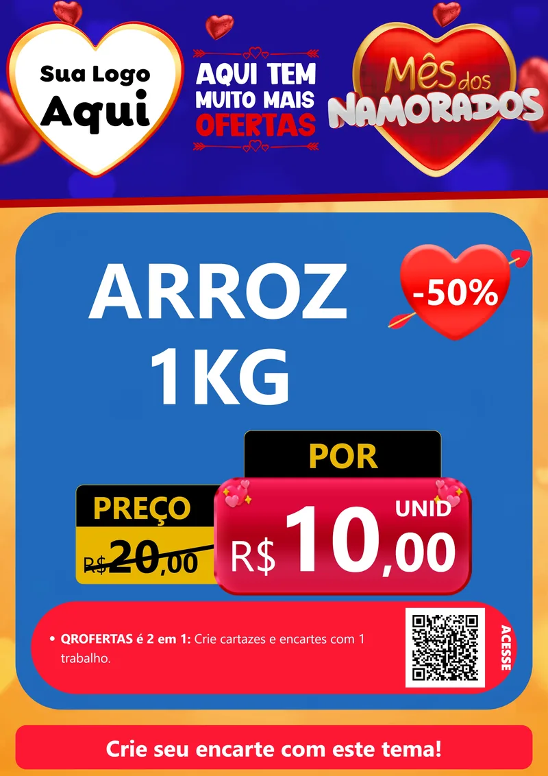 Modelo de Cartaz para Cartaz A4 Vertical com o tema Mês dos Namorados para Supermercado