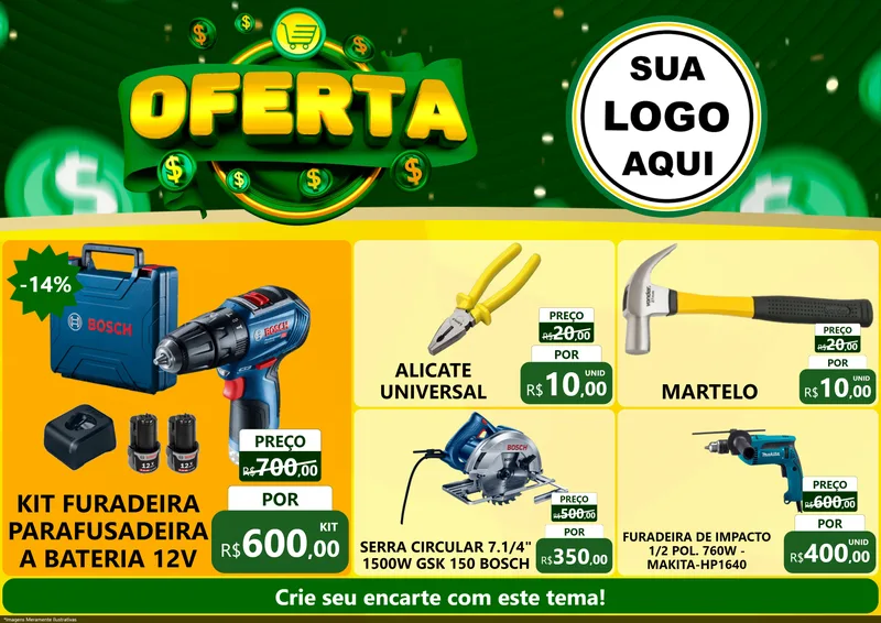 Modelo de Encarte para Encarte A4 Horizontal com o tema Oferta para Maquinas e Ferramentas