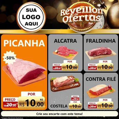 Modelo de Rede Social para Feed Facebook com o tema Réveillon de Ofertas para Açougue