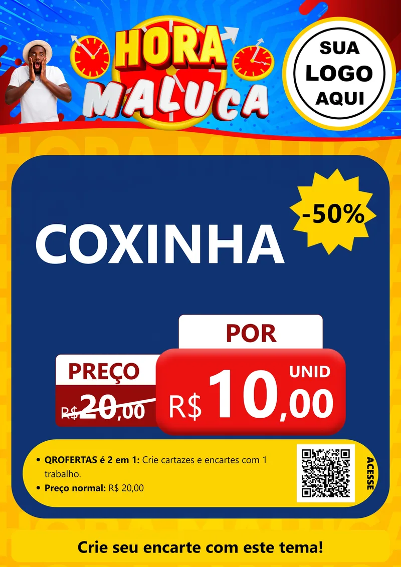 Modelo de Cartaz para Cartaz A4 Vertical com o tema Hora Maluca para Salgadaria