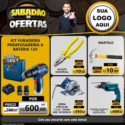 Modelo de Rede Social para Feed Facebook com o tema Sabadão de Ofertas para Maquinas e Ferramentas