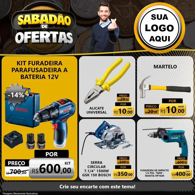 Modelo de Rede Social para Feed Facebook com o tema Sabadão de Ofertas para Maquinas e Ferramentas