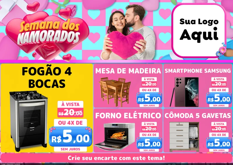 Modelo de Encarte para Encarte A4 Horizontal com o tema Semana dos Namorados para Móveis e Eletro