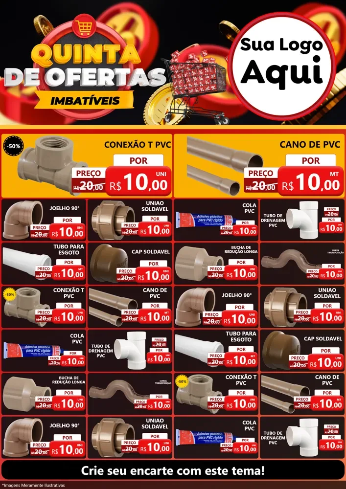 Modelo de Encarte para Encarte A4 Vertical com o tema Quinta de Ofertas Imbatíveis para Tubos e conexões