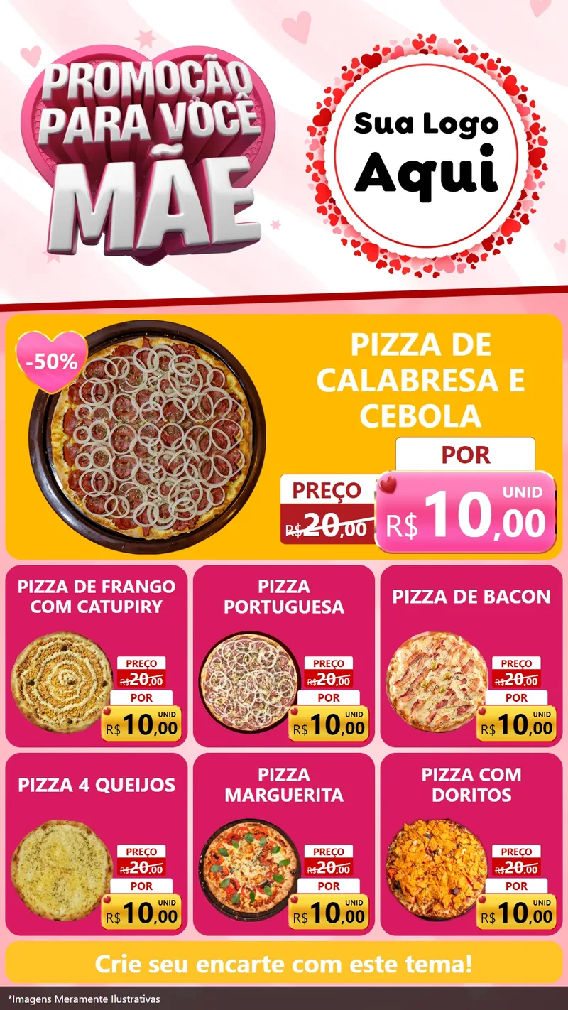 Modelo de Rede Social para Stories com o tema Promoção Para Você Mãe para Pizzaria