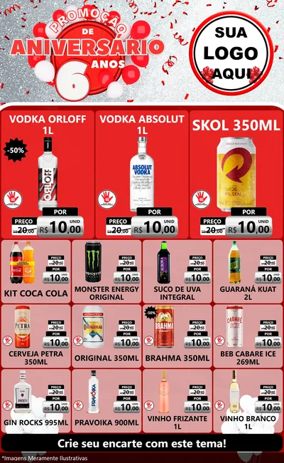 Modelo de Encarte para Encarte Grande com o tema Promoção de Aniversário - 6 Anos para Distribuidora de bebidas