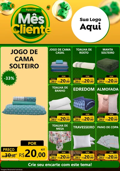 Modelo de Encarte para Encarte A4 Vertical com o tema Especial Mês do Cliente para Cama, Mesa e Banho