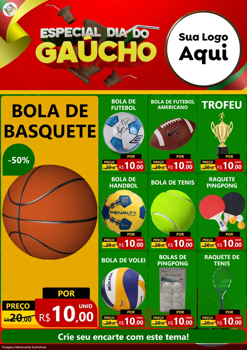 Modelo de Encarte para Encarte A4 Vertical com o tema Especial Dia do Gaúcho para Artigos Esportivos