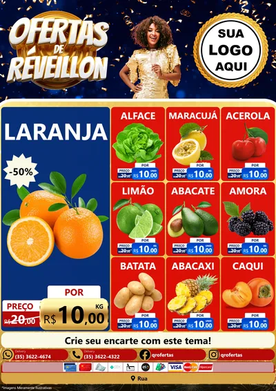 Modelo de Encarte para Encarte A4 Vertical com o tema Ofertas de Réveillon para Hortifrúti