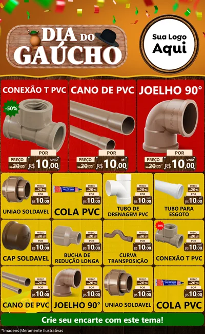 Modelo de Encarte para Encarte Grande com o tema Dia do Gaúcho para Tubos e conexões