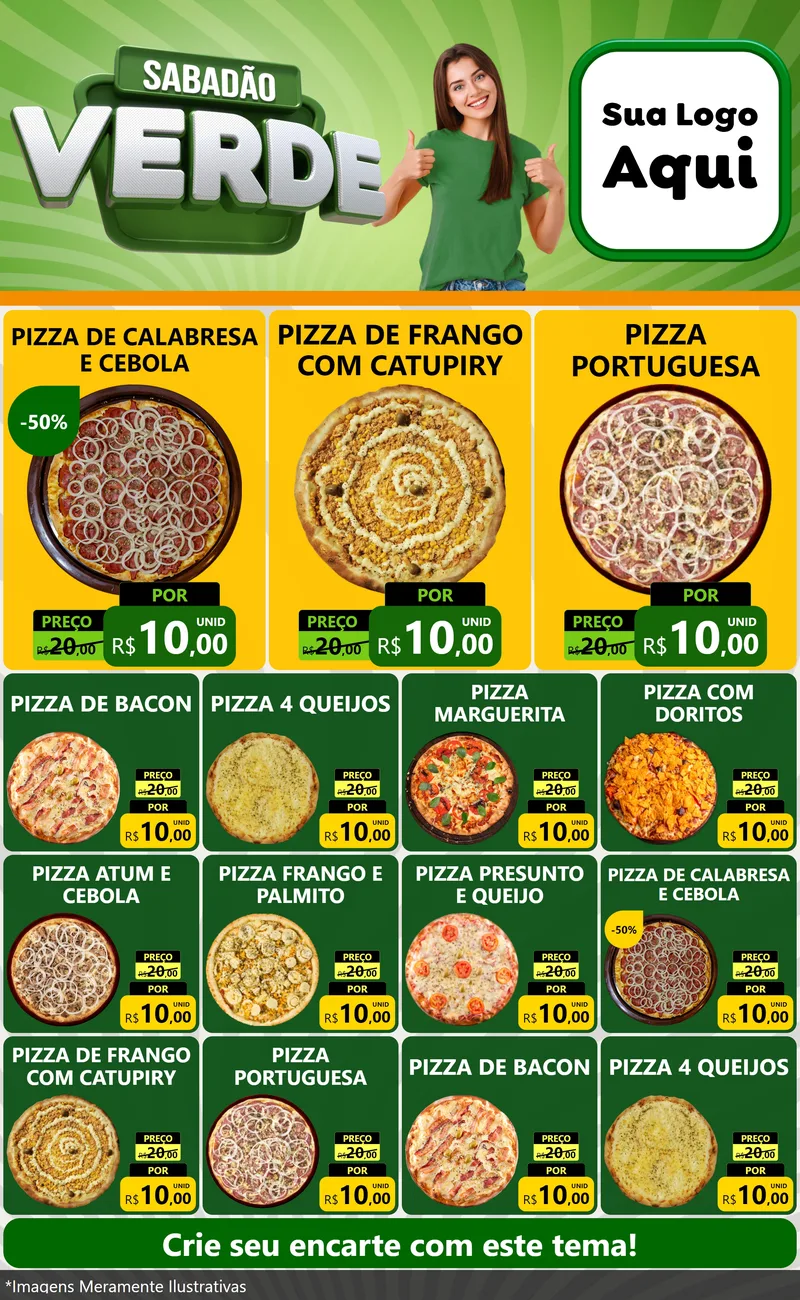 Modelo de Encarte para Encarte Grande com o tema Sabadão Verde para Pizzaria