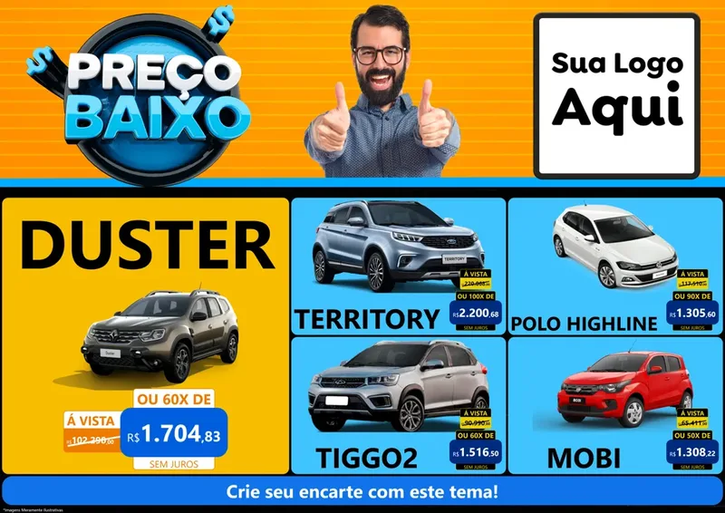 Modelo de Encarte para Encarte A4 Horizontal com o tema Preço Baixo para Concessionaria de Carros