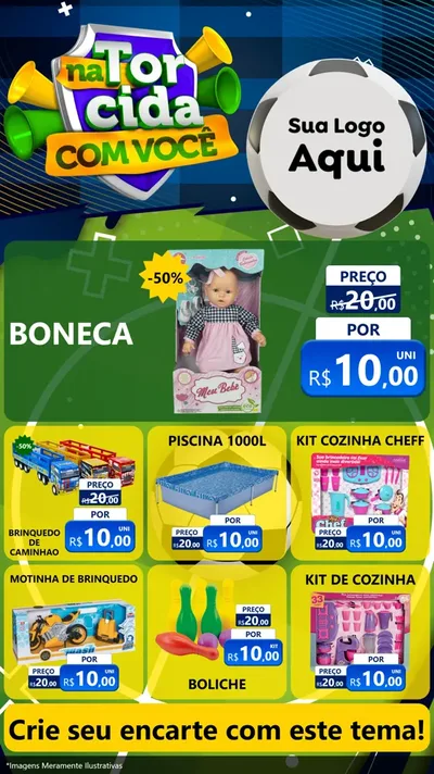 Modelo de Rede Social para Stories com o tema Na Torcida Com Você - Copa para Brinquedos