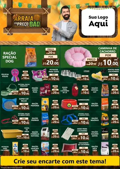 Modelo de Encarte para Encarte A4 Vertical com o tema Arraiá do preço bão para Pet Shop