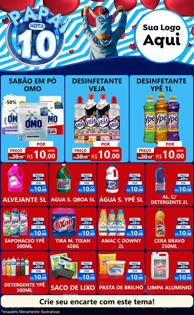 Modelo de Encarte para Encarte Grande com o tema Papai Nota 10 para Produtos de Limpeza