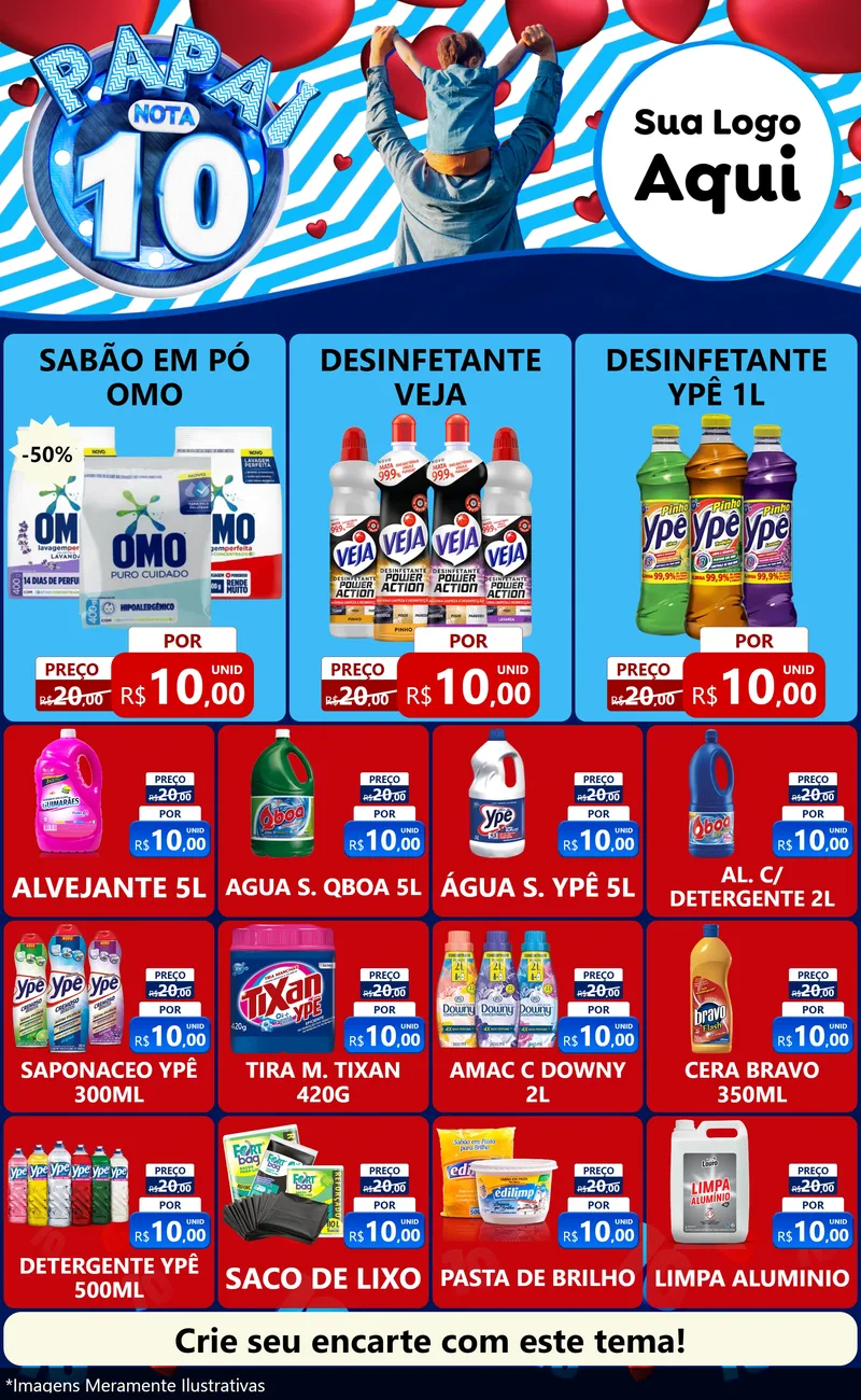 Modelo de Encarte para Encarte Grande com o tema Papai Nota 10 para Produtos de Limpeza