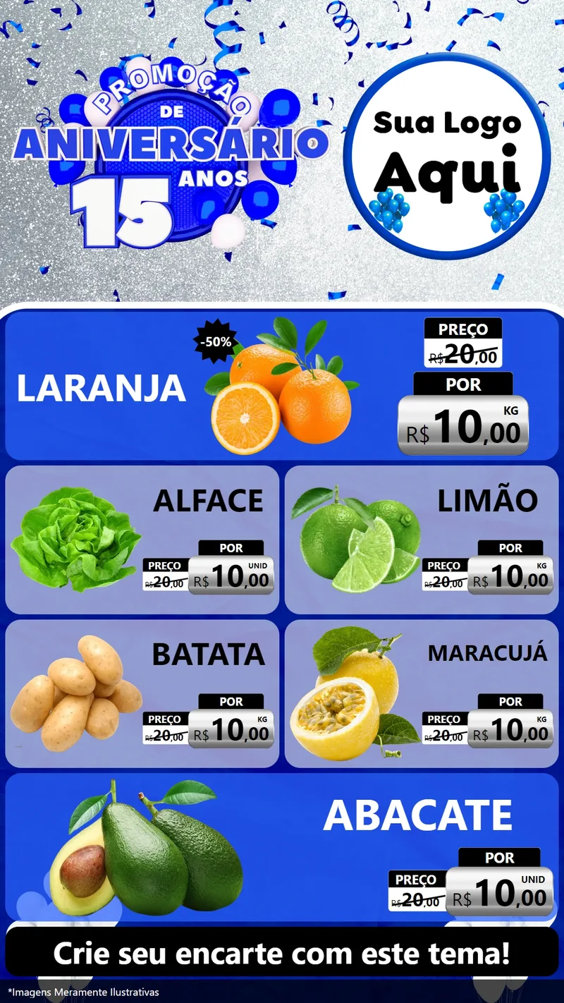 Modelo de TV para TV Vertical com o tema Promoção de Aniversário - 15 Anos para Hortifrúti