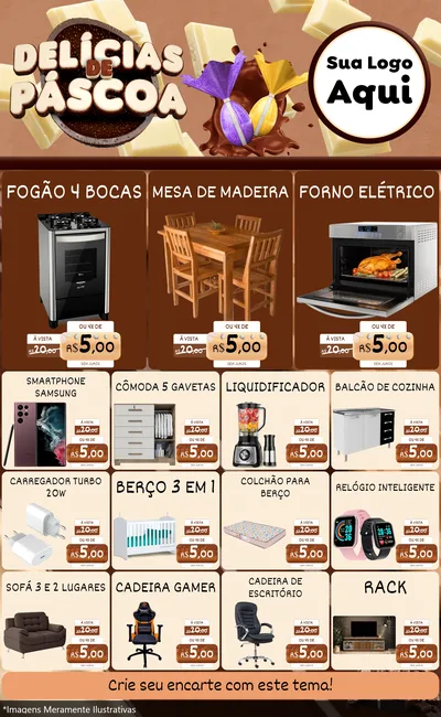 Modelo de Encarte para Encarte Grande com o tema Delícias de Páscoa para Móveis e Eletro