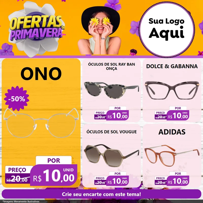 Modelo de Rede Social para Feed Facebook com o tema Ofertas Da Primavera para Óticas