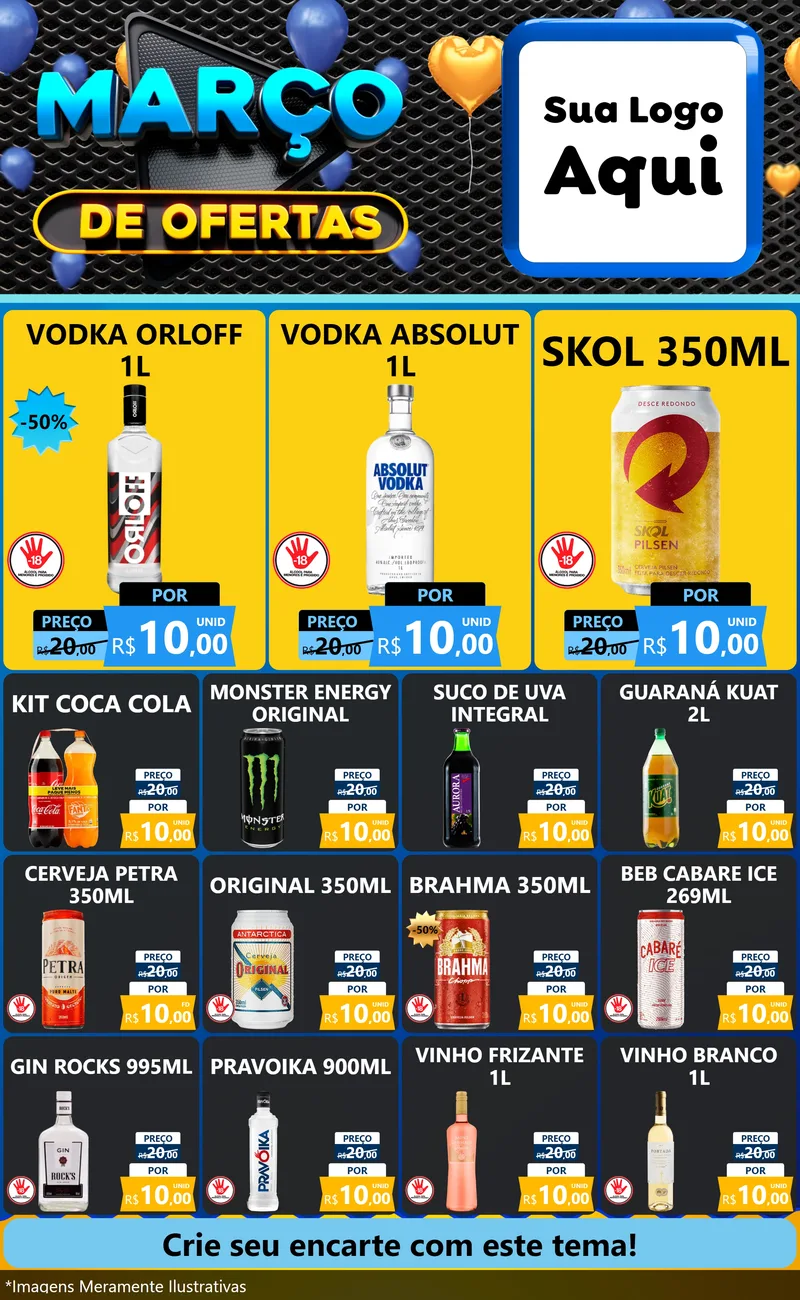 Modelo de Encarte para Encarte Grande com o tema Março de Ofertas para Distribuidora de bebidas