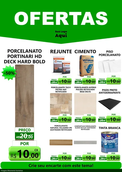 Modelo de Encarte para Encarte A4 Vertical com o tema Ofertas Verde Cartaz para Pisos e revestimentos