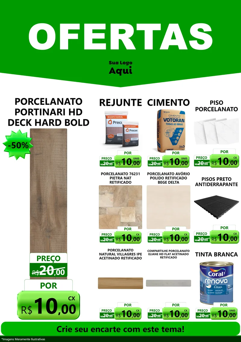 Modelo de Encarte para Encarte A4 Vertical com o tema Ofertas Verde Cartaz para Pisos e revestimentos