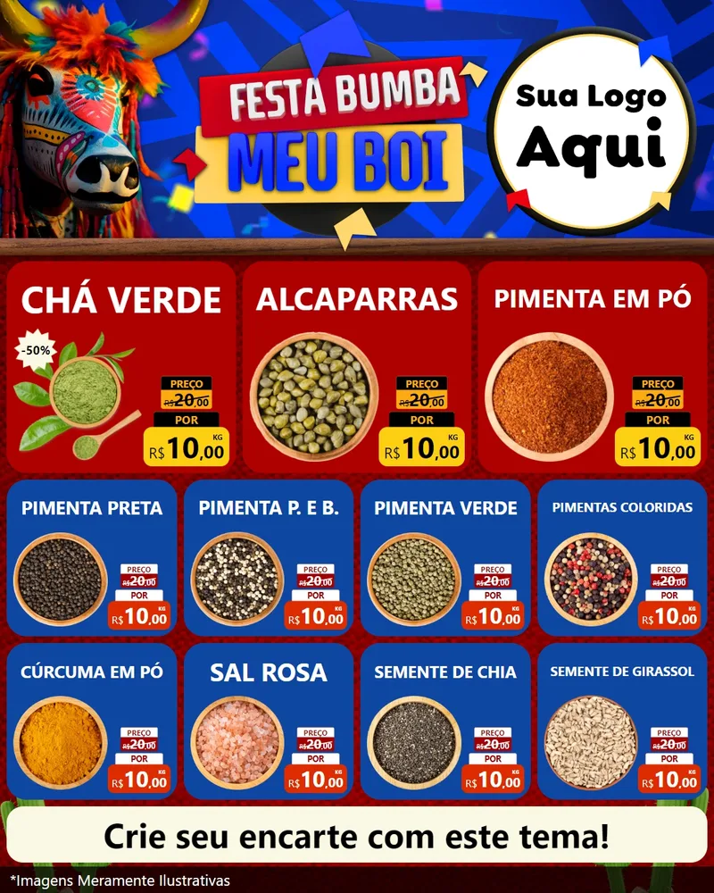Modelo de Rede Social para Feed Instagram com o tema Festa Bumba meu Boi para Produtos Naturais