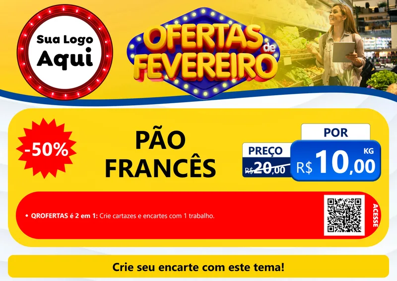 Modelo de Cartaz para Cartaz A4 Horizontal com o tema Ofertas de Fevereiro para Padaria