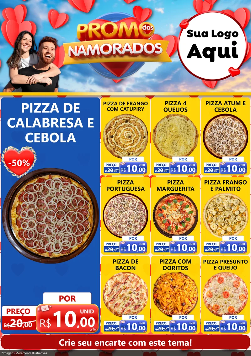 Modelo de Encarte para Encarte A4 Vertical com o tema Promo dos Namorados para Pizzaria