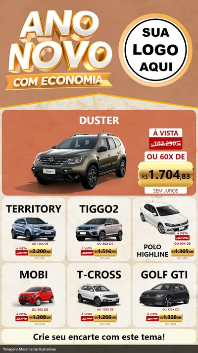 Modelo de Rede Social para Stories com o tema Ano Novo Com Economia para Concessionaria de Carros