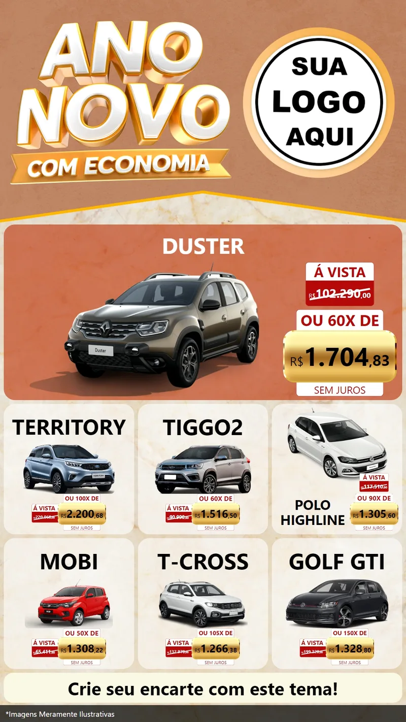 Modelo de Rede Social para Stories com o tema Ano Novo Com Economia para Concessionaria de Carros