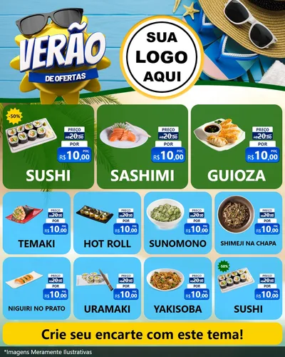Modelo de Rede Social para Feed Instagram com o tema Verão de Ofertas para Comida japonesa