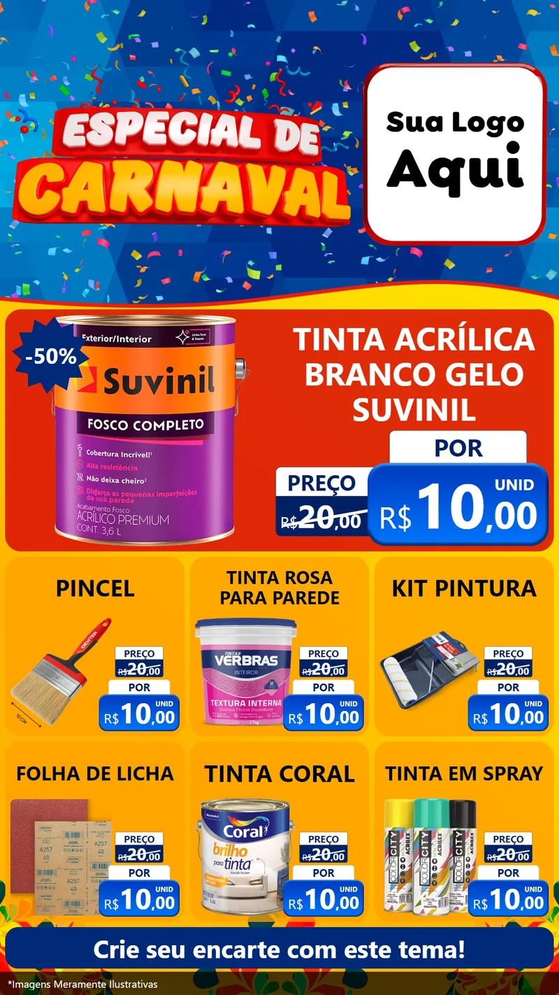 Modelo de Rede Social para Stories com o tema Especial de Carnaval para Tintas e Ferramentas
