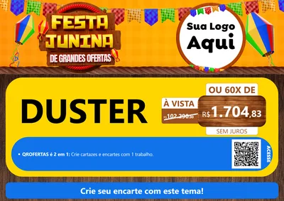 Modelo de Cartaz para Cartaz A4 Horizontal com o tema Festa Junina de Grandes Ofertas para Concessionaria de Carros