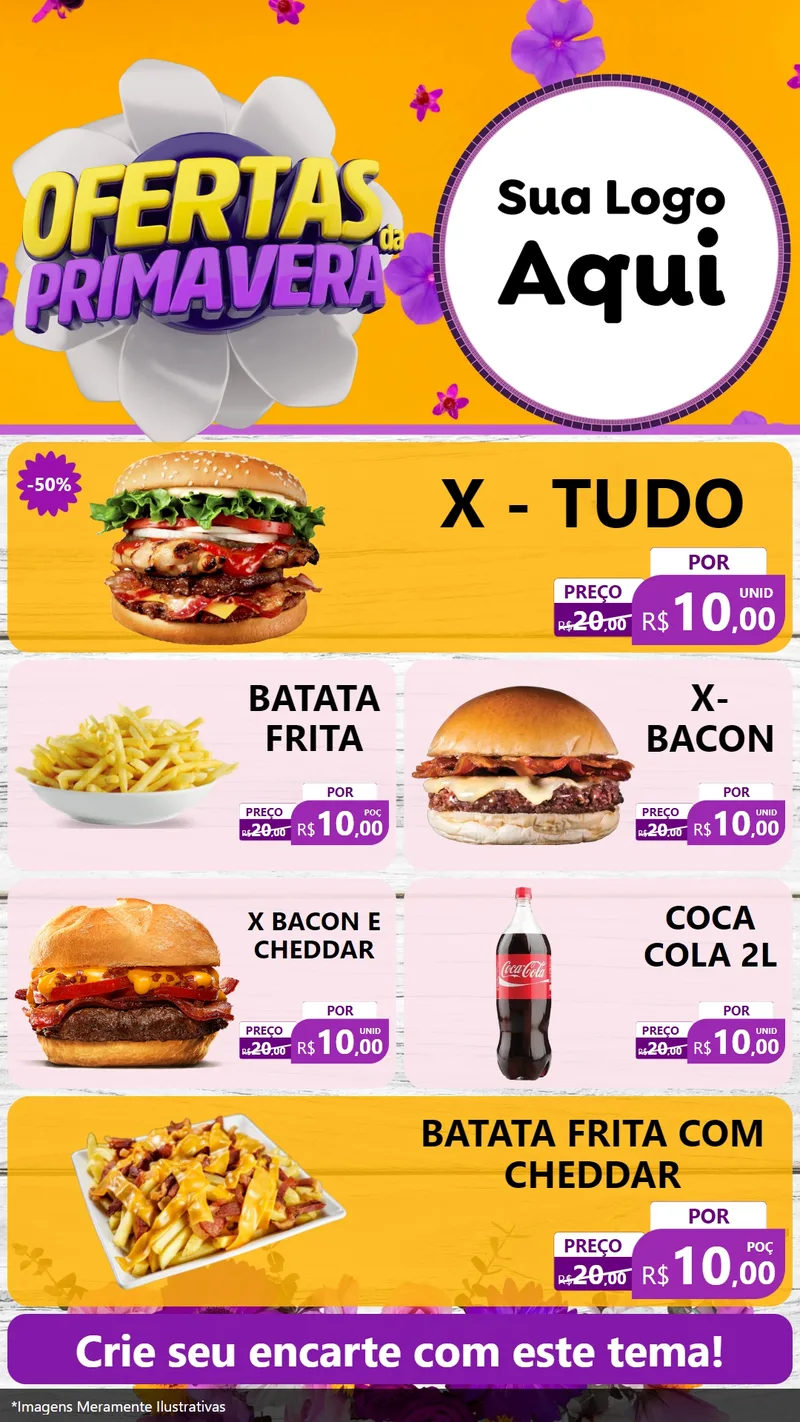 Modelo de TV para TV Vertical com o tema Ofertas Da Primavera para Hamburgueria