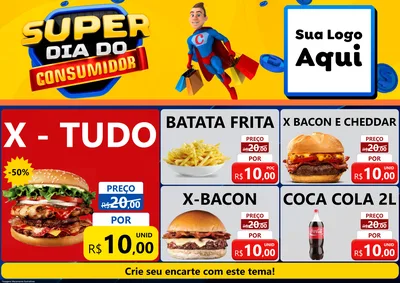 Modelo de Encarte para Encarte A4 Horizontal com o tema Super Dia do Consumidor para Hamburgueria