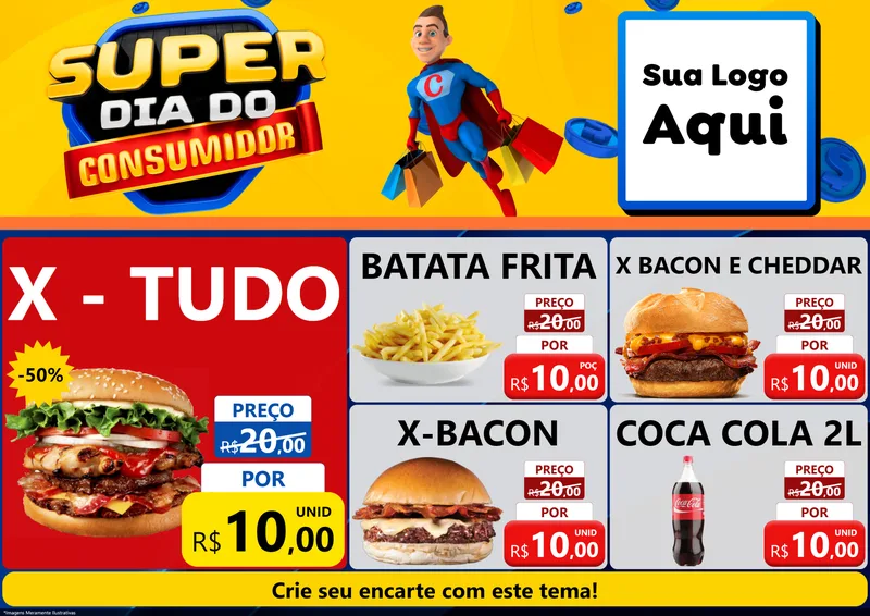 Modelo de Encarte para Encarte A4 Horizontal com o tema Super Dia do Consumidor para Hamburgueria